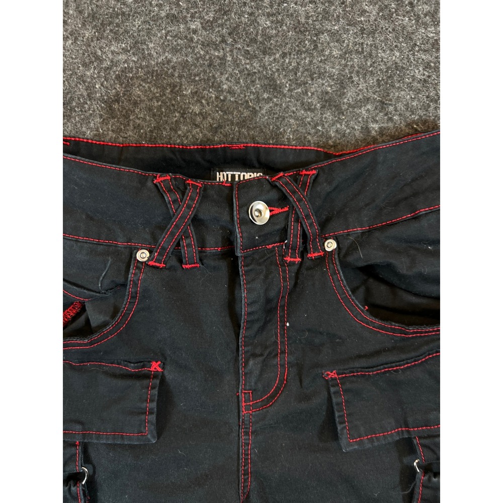 Hot Topic Black Red Contrast Stitch Flare Cargo Pants Mall Goth Y2K Trousers - Picture 2 of 8